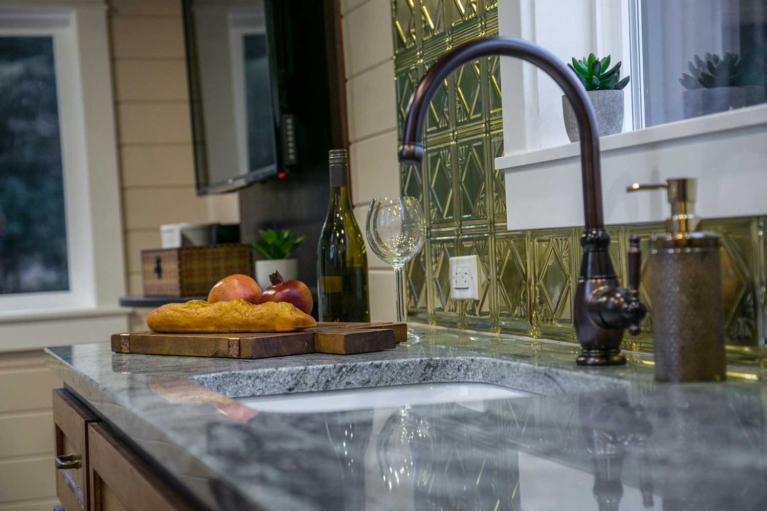 Kitchen detail in the Theater Home custom tiny house