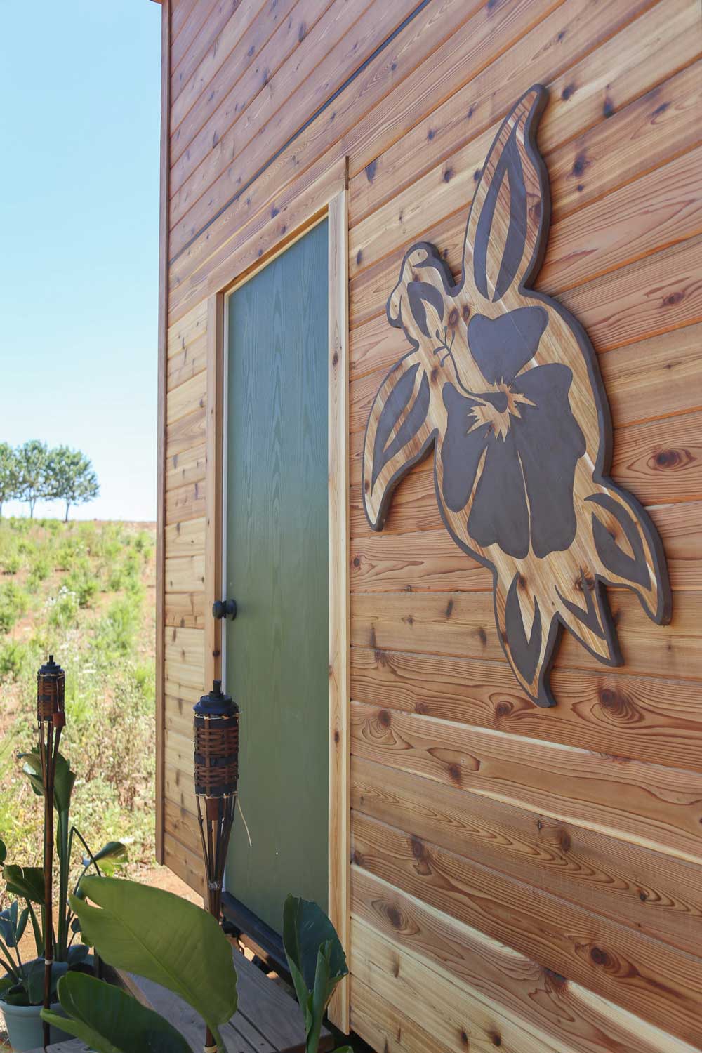 Outside detail of the Tropical Getaway custom tiny house