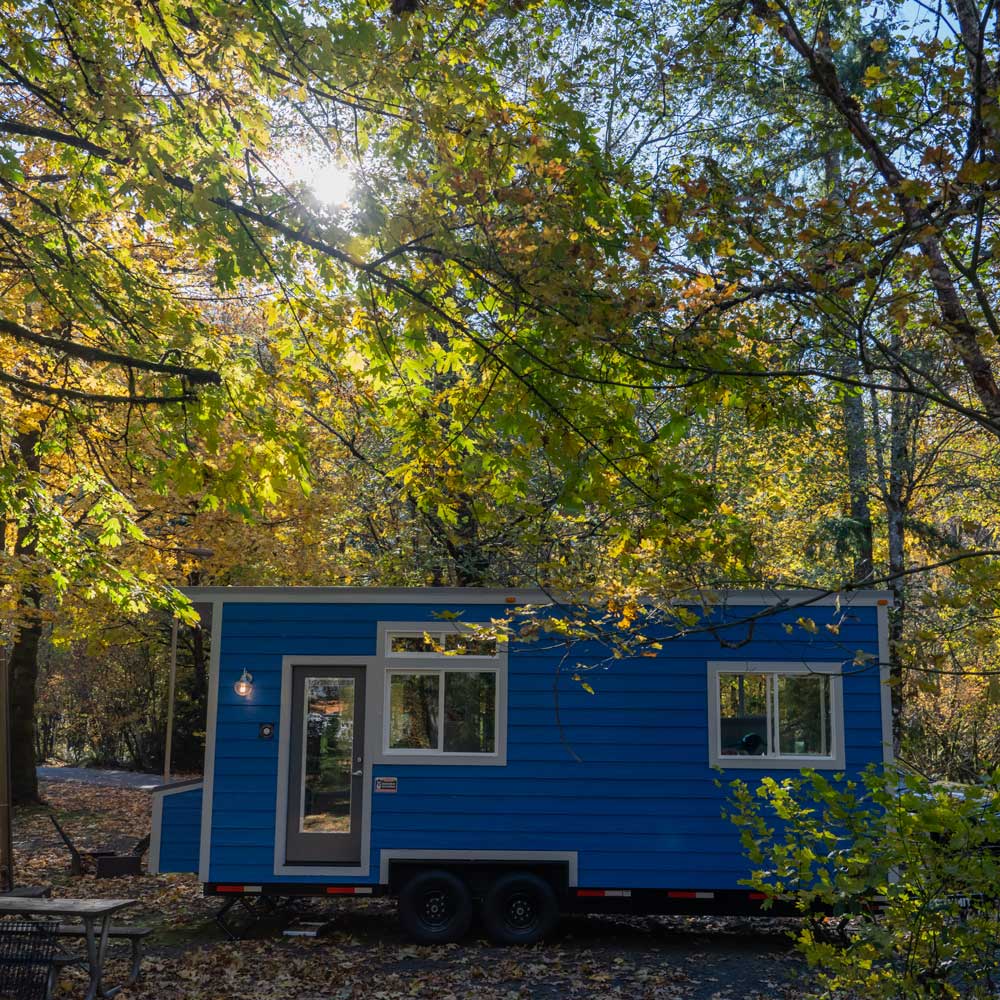 Another exterior shot of the True Blue custom tiny home